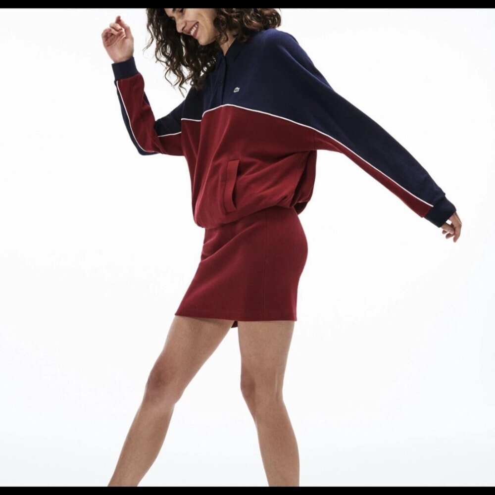 Lacoste Dress Womens Small Polo Long Sleeve Pockets Colorblock 36‎ Navy New